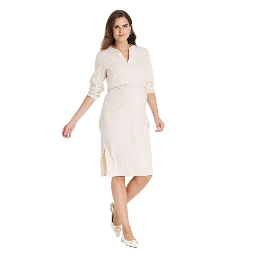 NEW Isabel Maternity By Ingrid & Isabel Maternity Ribbed Top Cream Off White L
